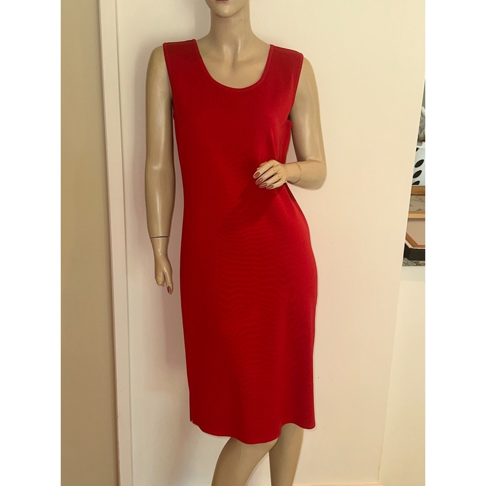 Ming Wang Acrylic Red Knit Sleeveless Scoop Neck Sheath Dress S Travel Office